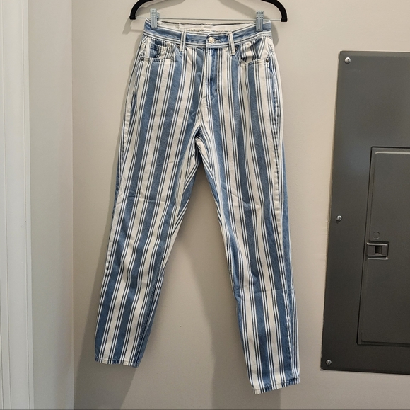 Blue and White Vertical Striped Jeans - Picture 1 of 6